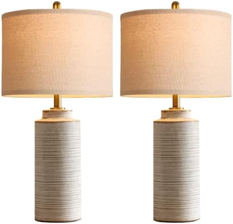 PARTPHONER 27" Vintage Ceramic Table Lamp Set of 2, Farmhouse Bedside Lamps with Ribbed Textured Finish, Rustic Nightstand Lamps for Living Room Bedroom End Tables Home Decor - Image 2