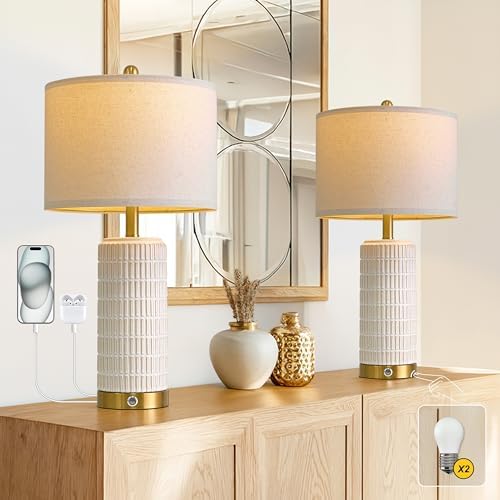 PoKat Touch Bedside Table Lamps with 2 USB for Bedroom Living Room, 25'' by Pokat