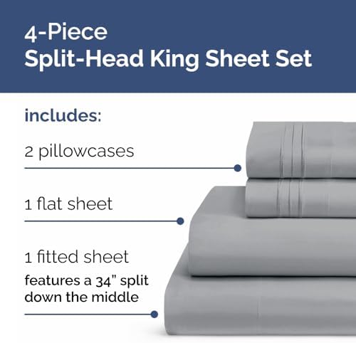 Flex Top Split Head King 4 Piece Sheet Set - Soft & Breathable - Steel Blue - Image 2