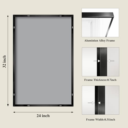 Koonmi Black Rectangle Wall Mirror, 24x32 Inch Bathroom Mirror, Aluminum Frame Vanity Mirror for Entryway, Living Room, Bedroom Bathroom, Hangs Horizontally or Vertically - Image 2