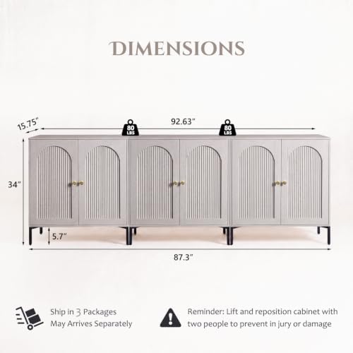 IFBUY 92.63" W Mid Century Modern TV Stands for Living Room, Light Grey - Image 2