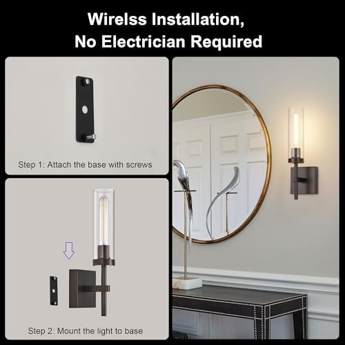 SANTOSTOCK Oil Rubbed Bronze Battery Operated Wall Sconces with Remote Control, Wireless Wall Sconce Set of 2, Rechargeable Cordless Wall Lights for Living Room Bathroom Hallway Entryway Stairwell - Image 6