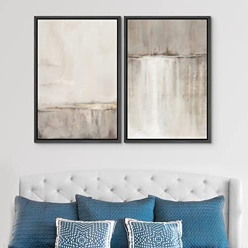 SIGNWIN Framed Canvas Print Wall Art Set Grunge Duotone Tan Landscape Abstract Shapes Illustration Modern Art Decorative Nordic Chic Relax/Zen for Living Room, Bedroom, Office - 16"" x24 x2 Black - Image 3