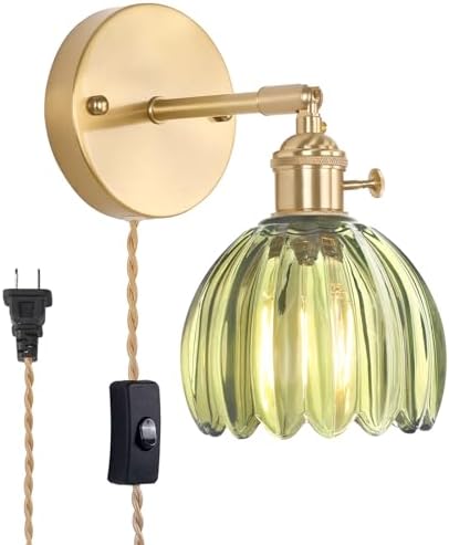 Shenmoyl Plug in Wall Sconce, Green Tulip Glass Lampshade Wall Light Plugin Corded for Bedside Bedroom Doorway by Shenmoyl