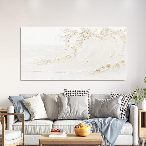 White Wall Art Decor Canvas Art Wall Decor Large Modern Wall Art Silent Waves With Gold Wall Painting Decorations Artwork Wall Art Prints For Room Living Room Bedroom Office 29x58 Inch - Image 2