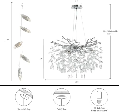 23.6" Silver Crystal Chandelier, 8-Light Modern Tree Branch Chandeliers, Round Chandelier for Dining Room, Living Room, Foyer, Entryway, Bedroom, Kitchen, Luxury K9 Crystal Raindrop Light Fixture - Image 5