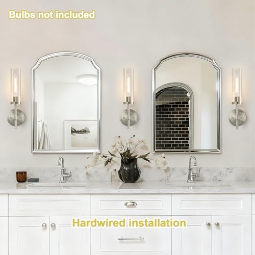 MOKATNG Wall Sconces Set of Two, Brushed Nickel Bathroom Sconces with Clear Glass, Hardwired Sconces Wall Decor Set of 2, Modern Wall Light Fixtures for Bathroom Mirror Living Room Bedroom Hallway - Image 3