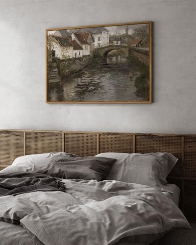 InSimSea Framed Canvas Wall Art Vintage Decor, Riverside Small Town Large Canvas Prints Home Decor, Rustic Farmhouse Hanging Wall Decor for Bedroom Living Room, 24"x36" - Image 3