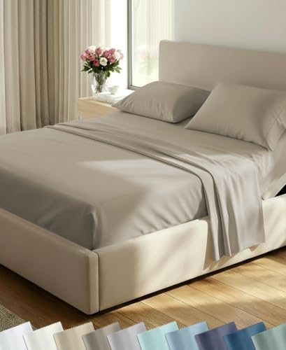 California Design Den Soft 100% Cotton Split King Bed Sheets, 5 Pcs, Taupe by CaliforniaDesignDen
