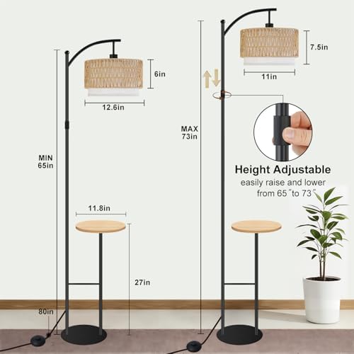 Vinaco Rattan Boho Floor Lamp with Table, Dimmable Remote & Foot Switch - Image 4