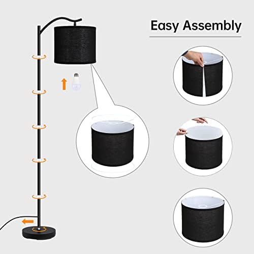 Montage Mid Century Arched Floor Lamp with Black Linen Shade, E26 Socket, Footswitch - Perfect for Living Room, Bedrooms, Office or Corner - Image 7