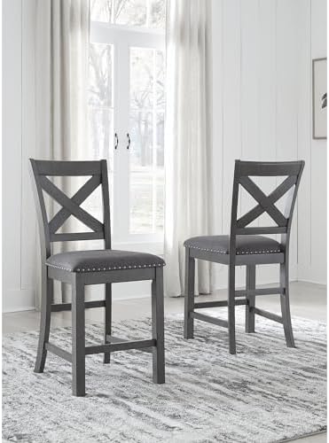 Signature Design by Ashley Myshanna Modern Farmhouse 25" Counter Height Upholstered Barstool, Set of 2, Dark Gray - Image 2