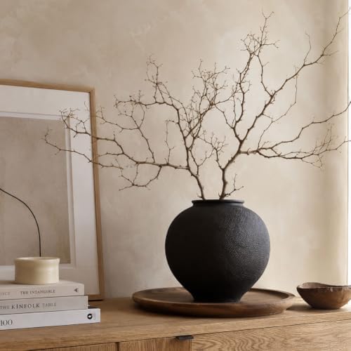 Large Blak Ceramic Vase - 9 Inch Large Black Round Vase, Rustic Farmhouse Vase for Home Decor, Dining Table, Shelf, Bedroom, Living Room, Kitchen, Office, Bathroom, Mantle, Centerpiece Décor - Image 4
