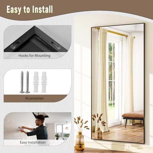 GLSLAND 76"x34" Full Length Mirror Large Rectangle Full Body Mirror, Black - Image 7