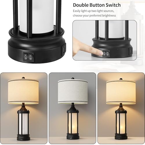 25'' Table Lamps for Bedroom Living Room Lamps Set of 2 Farmhouse Nightstand Bedside Lamps with USB Ports, Built-In Frosted Glass Night Light Industrial Metal Night Stand Lamp, Bulbs Included, Black - Image 4