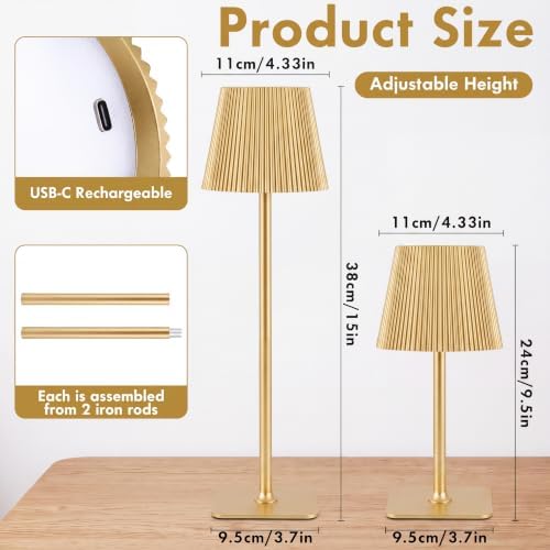 6 Pack LED Cordless Table Lamp Portable Rechargeable Desk Touch Lamp Waterproof 3000mah Battery Operated 3 Color Stepless Dimming Touch Control for Restaurant Bedroom, Classic(Gold) - Image 2