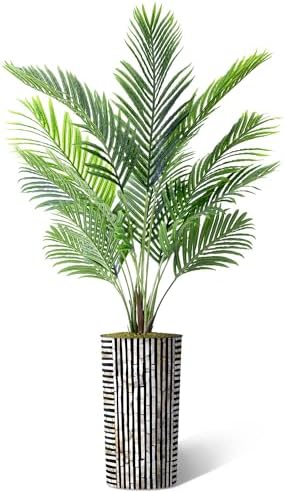 Artificial Tree in Black and Brown Striped Planter, Fake Areca Tropical Palm Silk Tree for Indoor and Outdoor Home Decoration - 66" Overall Tall (Plant Pot Plus Tree) - Image 2