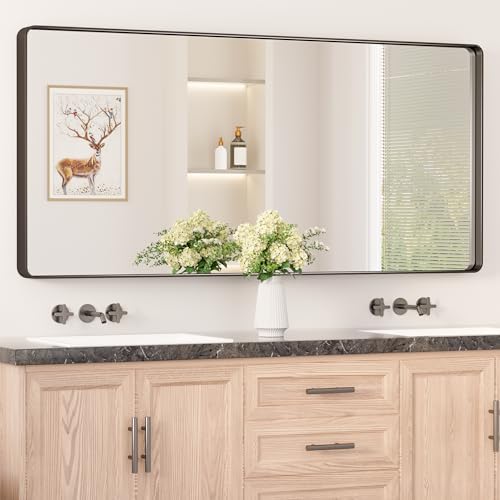 Keonjinn 60 x 28 Inch Black Bathroom Mirrors for Over Sink, Tempered Glass by Keonjinn