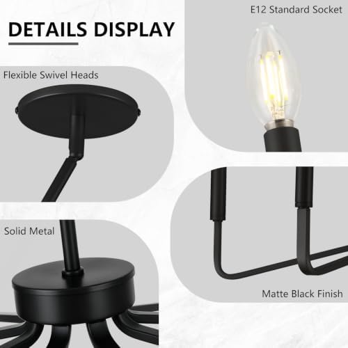 8-Light 38 Inch Large Black Farmhouse Chandelier for Living Room - Image 4