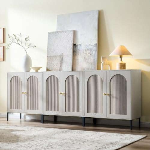 IFBUY 92.63" W Mid Century Modern TV Stands for Living Room, Light Grey - Image 3