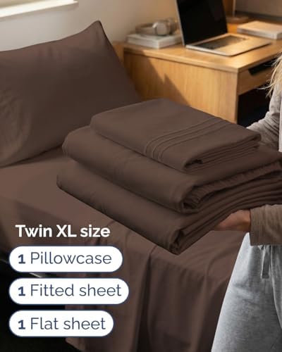 Twin XL 3 Piece Sheet Set - College Dorm Room Essentials - Brown - Image 3