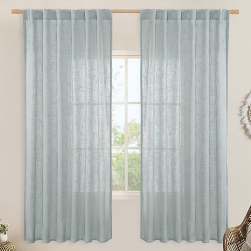 LAMIT Linen Blended Curtains for Bedroom, 52 x 72 Inch, Greyish Blue by LAMIT