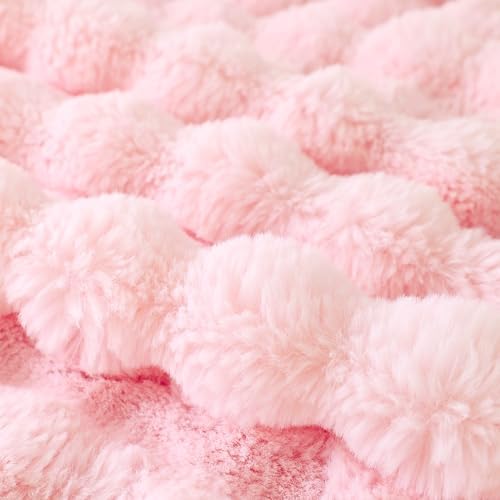 COOVA Soft Bubble Faux Fur Throw Blanket, 50"x60", Light Pink - Image 5