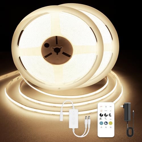COB LED Strip Lights, Dotless LED Lights with Remote& App, 49.2ft Warm White 3000K Super Bright Dimmable 24V Flexible LED Tape Light,Kitchen Cabinet,Office,Stairs,Shelf Indoor Lighting. by AUZIWECOBLEDStripLights