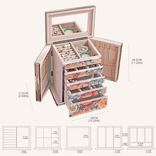 High End Glass Jewelry Box for Women, 5 Layer,Peony - Image 3