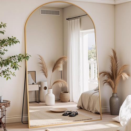Oversized Floor Mirror, 81"x40.5" Arched Full Length Mirror, Gold - Image 2
