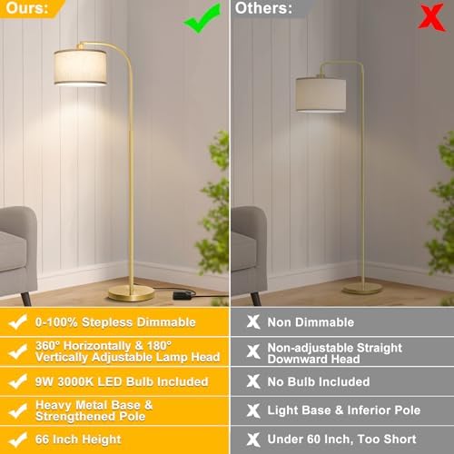 LED Floor Lamp Fully Dimmable Modern Standing Lamp Arc Floor Lamp with Adjustable Drum Shade, Tall Pole Reading Lamp Light for Living Room Bedroom Study Room, Bulb Included - Image 3