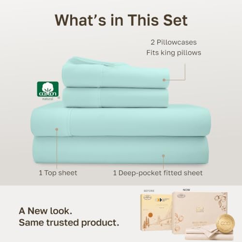 California Design Den Soft 100% Cotton Sateen King Size Sheets Set, Seafoam - Image 3