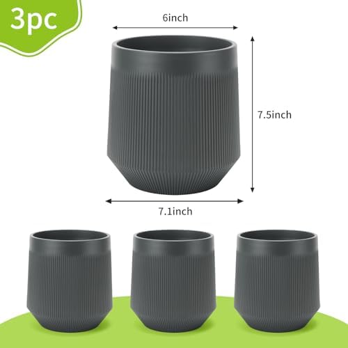 Plant Pots，Set of 3 Plastic Pots for Indoor Plants,Flower Pots Outdoor Planters with Drainage Hole and Seamless Saucer,Gray - Image 4