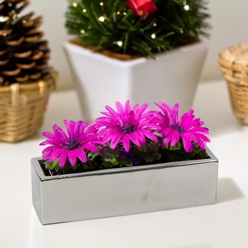 WGVI Long Rectangle Ceramic Planter Vase in Silver 14" x 4" x 4"H, Rectangular Box Block Terrarium Pot, Flower Arrangement, Tabletop Centerpiece, Home Decor Organization Storage Container, 4 Pcs - Image 7