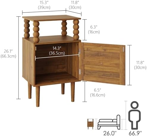 Veegle Nightstand,Retro Bedside Table with Storage Drawer,Dark Walnut - Image 2