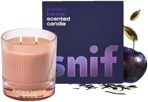 Instant Karma Luxury Scented Candle by Snif, Dark and Dreamy Scent, 50+ Hours, 100% Cotton Fiber Wicks, Soy Wax Blend, Non-Toxic, Vegan, 8.5 oz by Snif