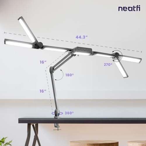 Neatfi Pro LED Desk Lamp | 3,000 Lumens | Dimmable | 360 SMD LEDs, 30W, CRI 95 | Adjustable Light Modes | Task Lamp for Home Office, Study, Workstation (Silver, 44-Inch, CCT with Clamp) - Image 4