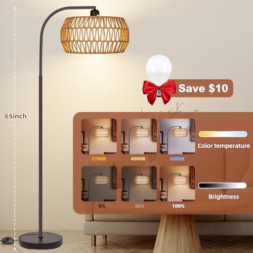Brilvibera Rattan Standing Lamp with Remote and Dimmable Bulb Bronze - Image 3