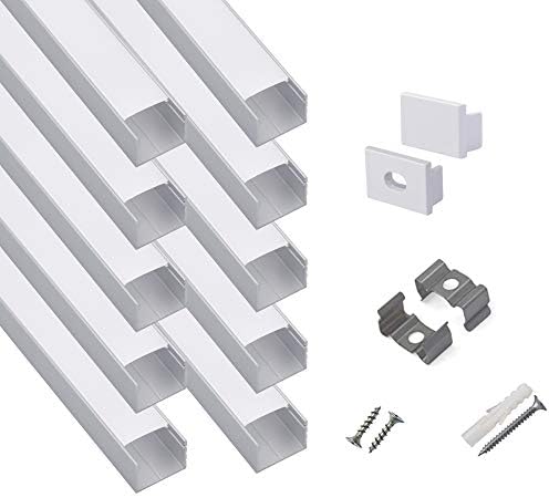 hunhun 10-Pack 3.3ft/1Meter Plus-Size U Shape LED Aluminum Channel System with Milky Cover, End Caps and Mounting Clips, Aluminum Profile for LED Strip Light, Special for Philips Hue Strip by hunhun