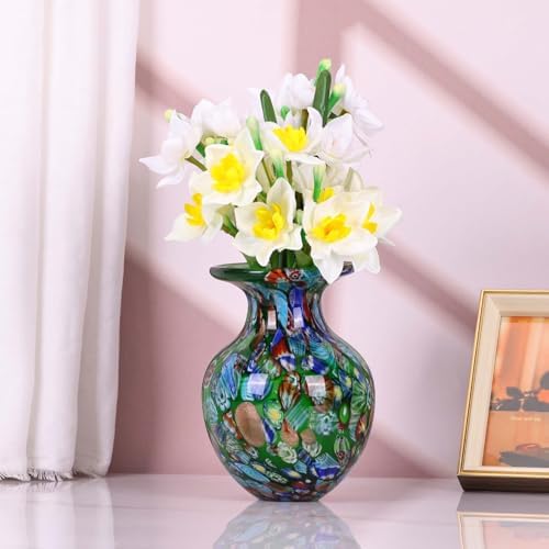 Hand Blown Glass vase, Colorful Glass Decorative vase, Glass Art Green vase for Bookshelf Coffee Table Floor Mantelpiece Entry Table top TV Stand and Dining Table Centerpiece Decorative vase. - Image 5