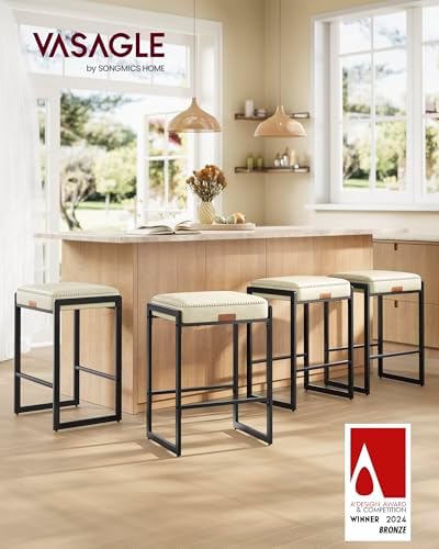 VASAGLE Bar Stools Set of 4, Counter Height, PU Leather, 26-Inch - Image 3