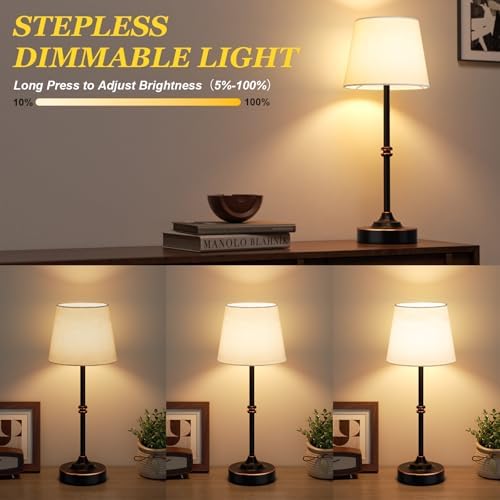 Kakanuo Rechargeable Cordless Table Lamp Antique Black - 1 Pack 4000mAh Battery Operated Lamp, 3000K Warm Light, Touch Control Stepless Dimming, for Bedside, Dining Table, Home Decor - Image 3