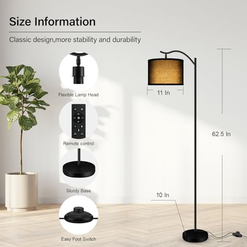 BoostArea Floor Lamp for Living Room,Arc Floor Lamp with Remote Control,Stepless Dimmable Brightness & Colors Temperature 2700k-6500k,Modern Standing Lamp for Bedroom Study Room Office,Black - Image 6