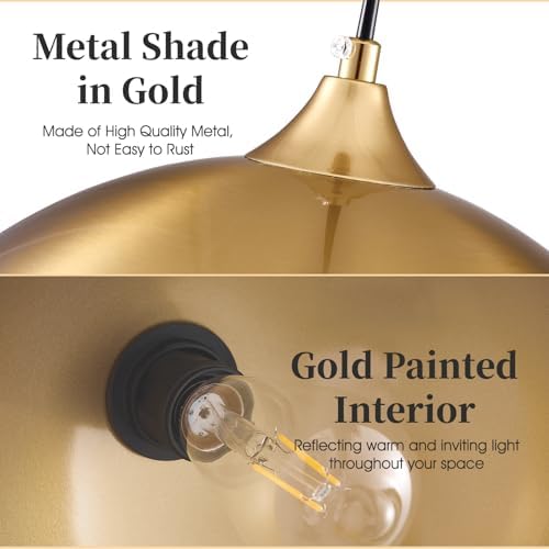 Gold Pendant Light 11.8", Industrial Dome Pendant Lights with Gold Interior, Adjustable Farmhouse Hanging Light for Kitchen Island Dining Room Bedroom Restaurant, 3 Pack - Image 6