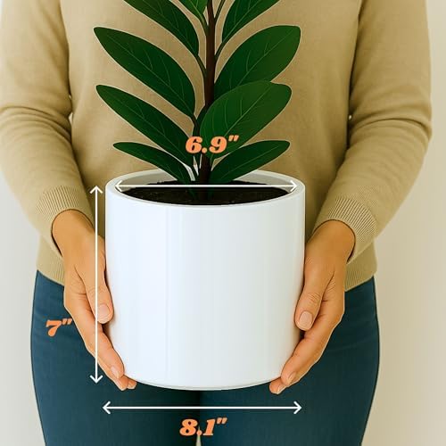 Fox & Fern Large Planter for Indoor or Outdoor, White Glossy, 8 Inch - Image 6