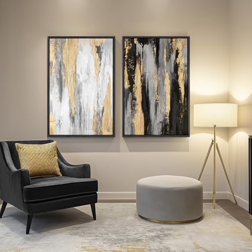 Large Framed Elegant Black White Gold Wall Art for Living Room, 24x36 In - Image 5