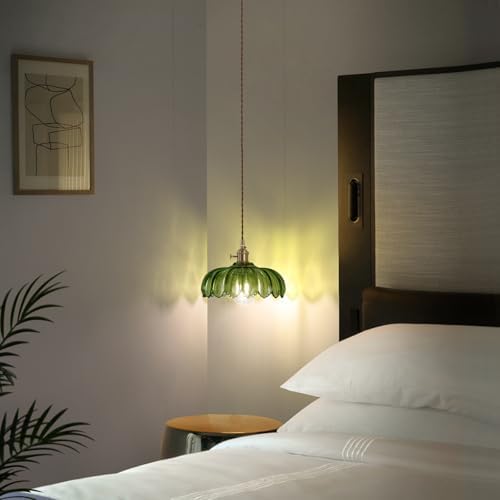 Shenmoyl Pendant Light with Green Scindapsus Glass Lmapshade, Brass Vintage Pendant Light Adjustable Hanging Light for Kitchen Island Dining Room Hallway - Image 6