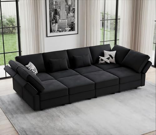 Vesgantti 118" 8 Seats Modular Sectional Sleeper Sofa with Storage, Black by Vesgantti