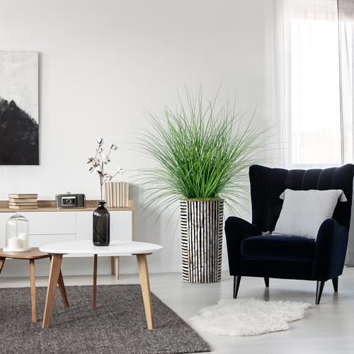 Artificial Tree in Black and Brown Striped Planter, Fake Onion Grass Silk Tree for Indoor and Outdoor Home Decoration - 55" Overall Tall (Plant Pot Plus Tree) by SIGNWIN