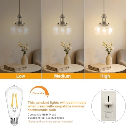 Modern Pendant Lights Kitchen Island, Brushed Nickel Pendant Light Fixtures with 10" Clear Air Bubble Glass Shade, Industrial Hanging Pendant Lights Fixture for Kitchen Island Dining Room Entryway - Image 6
